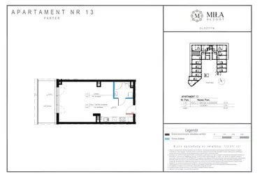 Rzut - Mieszkanie na sprzedaż 1 pokój o powierzchni 36,94 m² - numer 13 w Miła Resort