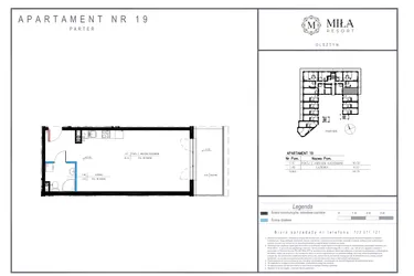 Rzut - Mieszkanie na sprzedaż 1 pokój o powierzchni 44,35 m² - numer 19 w Miła Resort