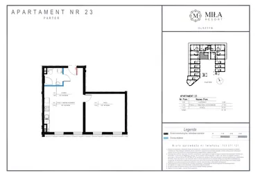 Rzut - Mieszkanie na sprzedaż 2 pokoje o powierzchni 51,38 m² - numer 23 w Miła Resort