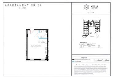 Rzut - Mieszkanie na sprzedaż 1 pokój o powierzchni 36,64 m² - numer 24 w Miła Resort