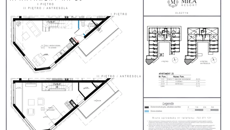 Rzut - Mieszkanie na sprzedaż 2 pokoje o powierzchni 70,72 m² - numer 25 w Miła Resort