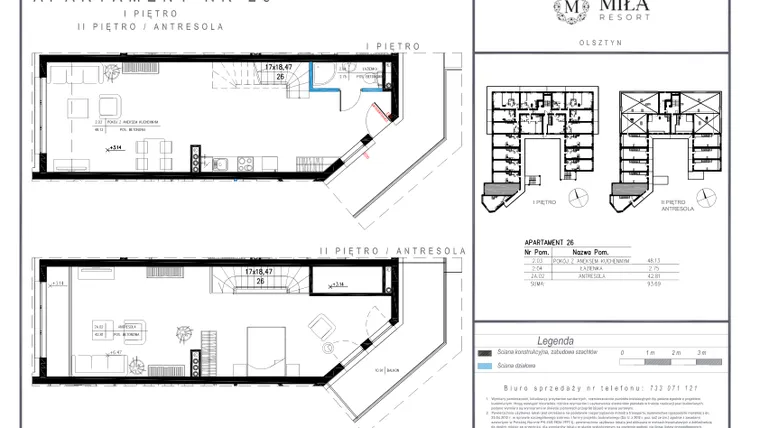 Rzut - Mieszkanie na sprzedaż 2 pokoje o powierzchni 93,69 m² - numer 26 w Miła Resort