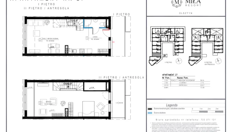 Rzut - Mieszkanie na sprzedaż 2 pokoje o powierzchni 73,58 m² - numer 27 w Miła Resort