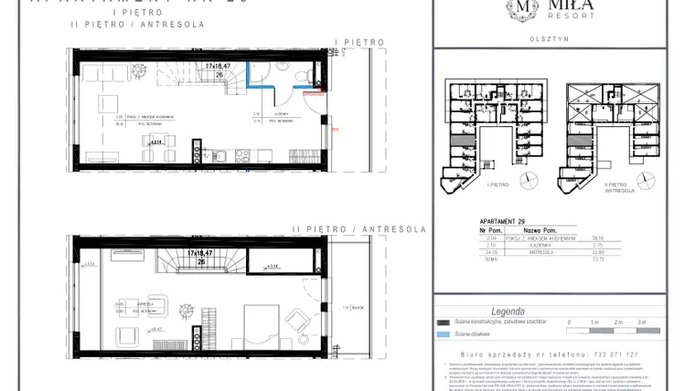 Rzut - Mieszkanie na sprzedaż 2 pokoje o powierzchni 73,71 m² - numer 29 w Miła Resort