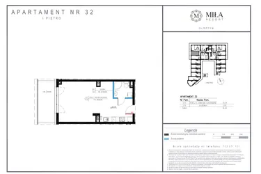 Rzut - Mieszkanie na sprzedaż 1 pokój o powierzchni 36,94 m² - numer 32 w Miła Resort