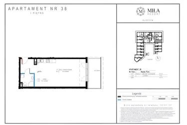 Rzut - Mieszkanie na sprzedaż 1 pokój o powierzchni 44,35 m² - numer 38 w Miła Resort