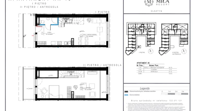 Rzut - Mieszkanie na sprzedaż 2 pokoje o powierzchni 70,65 m² - numer 40 w Miła Resort