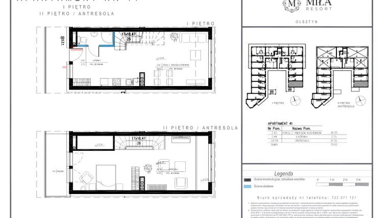 Rzut - Mieszkanie na sprzedaż 2 pokoje o powierzchni 71,92 m² - numer 41 w Miła Resort