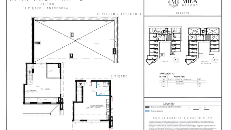 Rzut - Mieszkanie na sprzedaż 3 pokoje o powierzchni 71,92 m² - numer 42 w Miła Resort