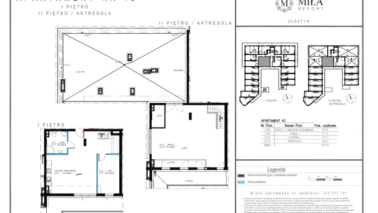 Rzut - Mieszkanie na sprzedaż 3 pokoje o powierzchni 107,41 m² - numer 43 w Miła Resort