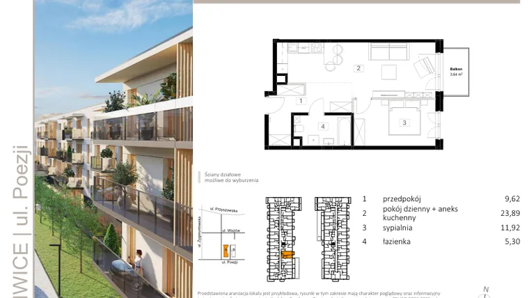 Rzut - Mieszkanie na sprzedaż 2 pokoje o powierzchni 50,88 m² - numer A.3 w Poezji