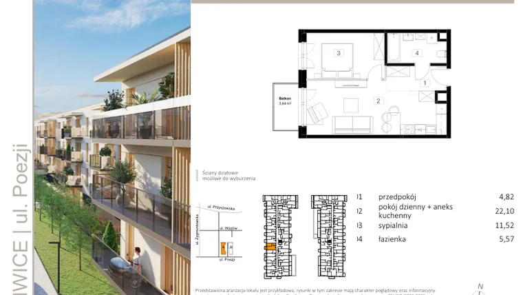 Rzut - Mieszkanie na sprzedaż 2 pokoje o powierzchni 44,2 m² - numer A.12 w Poezji