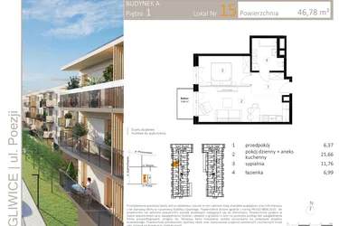 Rzut - Mieszkanie na sprzedaż 2 pokoje o powierzchni 47,02 m² - numer A.15 w Poezji