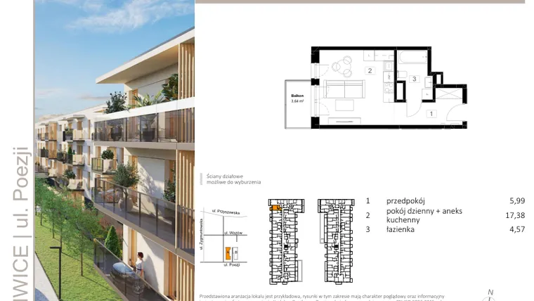 Rzut - Mieszkanie na sprzedaż 1 pokój o powierzchni 28,03 m² - numer A.18 w Poezji