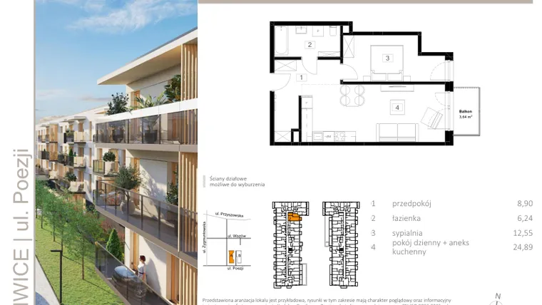 Rzut - Mieszkanie na sprzedaż 2 pokoje o powierzchni 52,44 m² - numer A.22 w Poezji