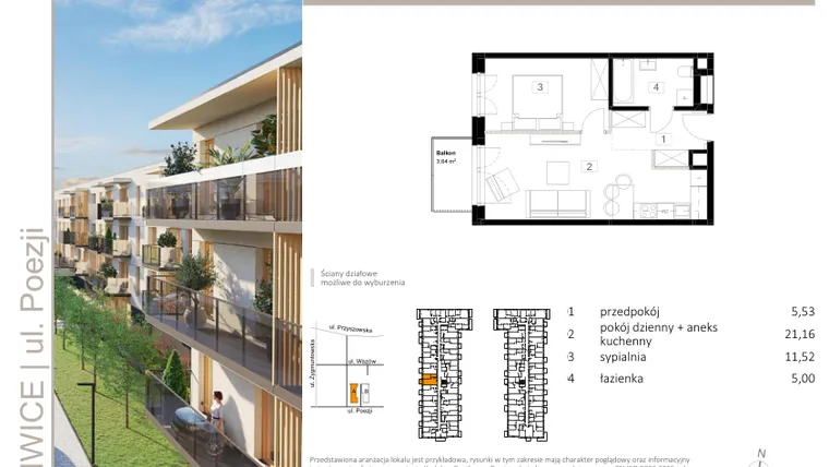 Rzut - Mieszkanie na sprzedaż 2 pokoje o powierzchni 43,43 m² - numer A.37 w Poezji