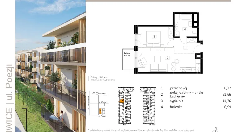 Rzut - Mieszkanie na sprzedaż 2 pokoje o powierzchni 46,67 m² - numer A.39 w Poezji