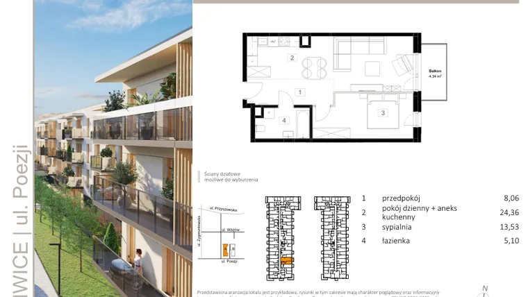 Rzut - Mieszkanie na sprzedaż 2 pokoje o powierzchni 51,33 m² - numer A.52 w Poezji