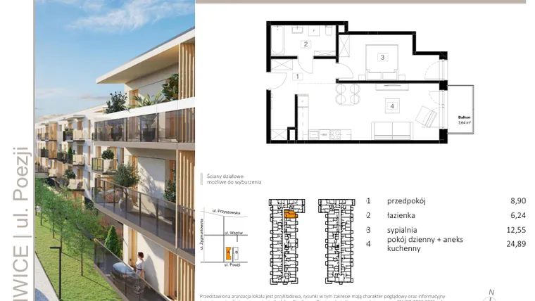 Rzut - Mieszkanie na sprzedaż 2 pokoje o powierzchni 52,71 m² - numer A.70 w Poezji
