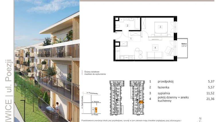 Rzut - Mieszkanie na sprzedaż 2 pokoje o powierzchni 43,86 m² - numer B.10 w Poezji