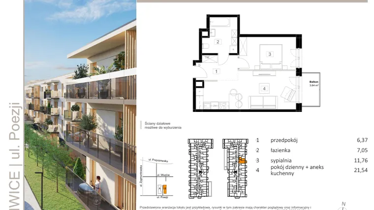 Rzut - Mieszkanie na sprzedaż 2 pokoje o powierzchni 46,81 m² - numer B.13 w Poezji