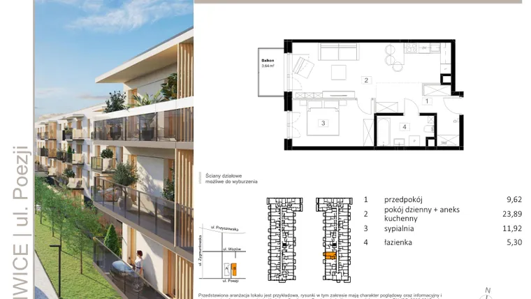 Rzut - Mieszkanie na sprzedaż 2 pokoje o powierzchni 50,74 m² - numer B.25 w Poezji