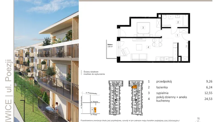 Rzut - Mieszkanie na sprzedaż 2 pokoje o powierzchni 52,77 m² - numer B.42 w Poezji