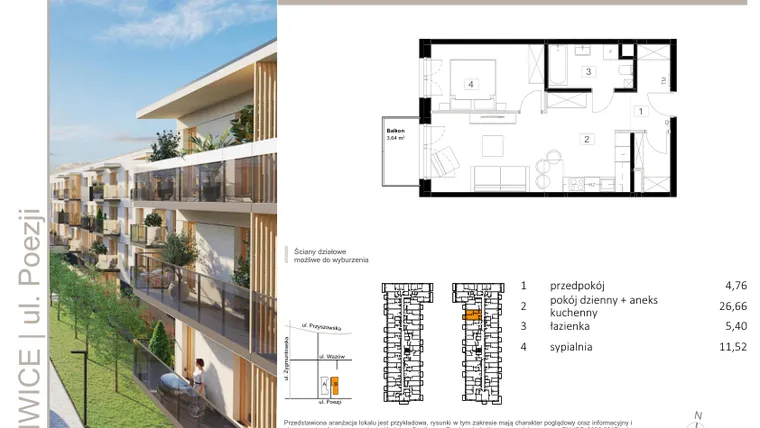 Rzut - Mieszkanie na sprzedaż 2 pokoje o powierzchni 51,39 m² - numer B.43 w Poezji