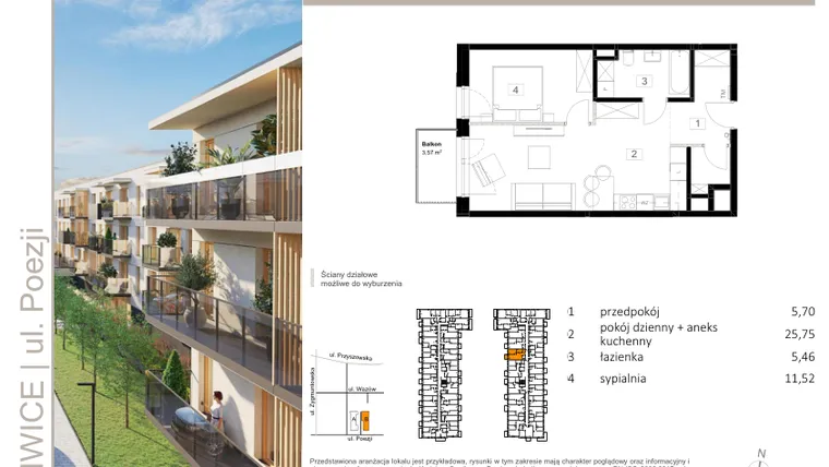 Rzut - Mieszkanie na sprzedaż 2 pokoje o powierzchni 50,64 m² - numer B.44 w Poezji