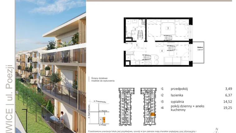 Rzut - Mieszkanie na sprzedaż 2 pokoje o powierzchni 43,56 m² - numer B.53 w Poezji
