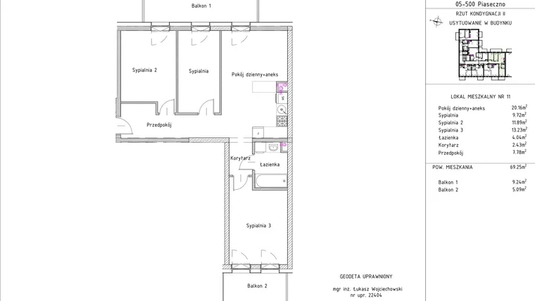 Rzut - Mieszkanie na sprzedaż 4 pokoje o powierzchni 69,25 m² - numer B2 – M1.4 w Primacasa