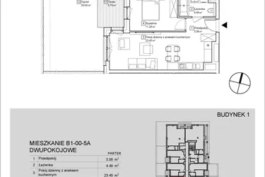 Rzut - Mieszkanie na sprzedaż 2 pokoje o powierzchni 42,34 m² - numer B1-00-5A w Nowa Francuska
