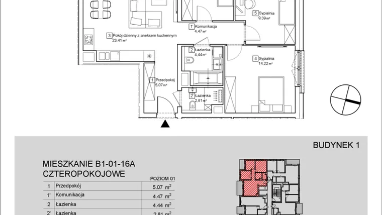 Rzut - Mieszkanie na sprzedaż 2 pokoje o powierzchni 73,75 m² - numer B1-01-16A w Nowa Francuska