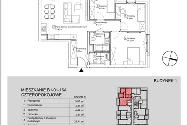 Rzut - Mieszkanie na sprzedaż 2 pokoje o powierzchni 73,75 m² - numer B1-01-16A w Nowa Francuska