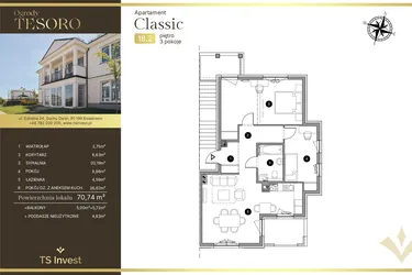 Rzut - Mieszkanie na sprzedaż 3 pokoje o powierzchni 70,96 m² - numer 18.2. w Ogrody Tesoro VI