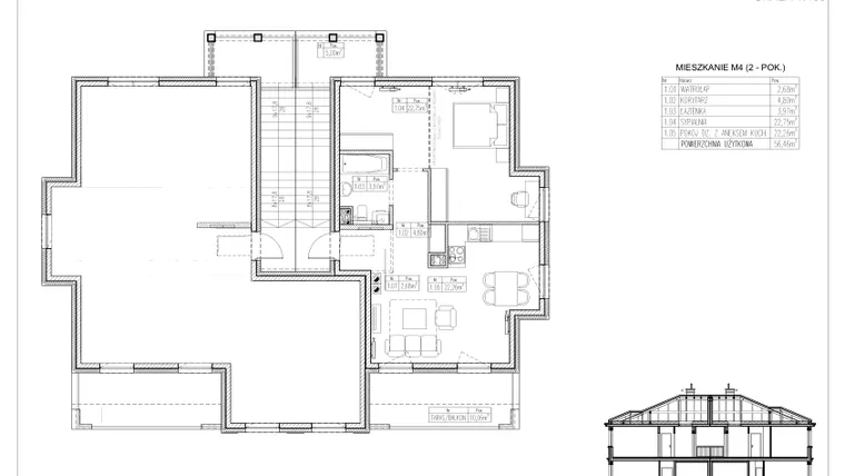 Rzut - Mieszkanie na sprzedaż 3 pokoje o powierzchni 56,46 m² - numer 22.2. w Ogrody Tesoro VI