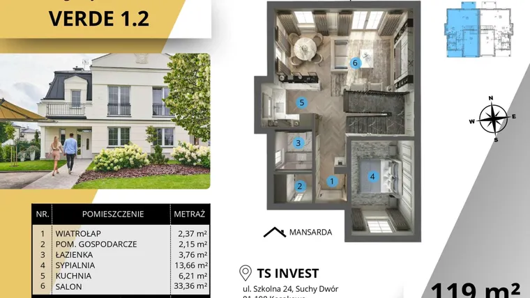 Rzut - Dom na sprzedaż 6 pokoi o powierzchni 119 m² - numer 1.2 w Domy Verde