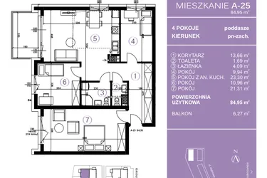 Rzut - Mieszkanie na sprzedaż 4 pokoje o powierzchni 85,39 m² - numer A-25 w AURA Warszewo