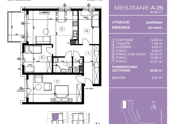 Rzut - Mieszkanie na sprzedaż 4 pokoje o powierzchni 85,39 m² - numer A-25 w AURA Warszewo