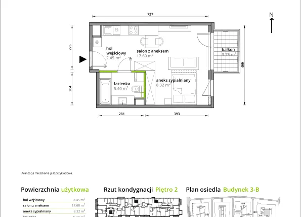 Rzut - Mieszkanie na sprzedaż 1 pokój o powierzchni 33,77 m² - numer B/016 w Aleje Praskie
