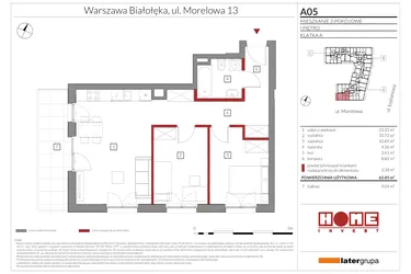 Rzut - Mieszkanie na sprzedaż 3 pokoje o powierzchni 60,68 m² - numer A05 w Przystań Żerań