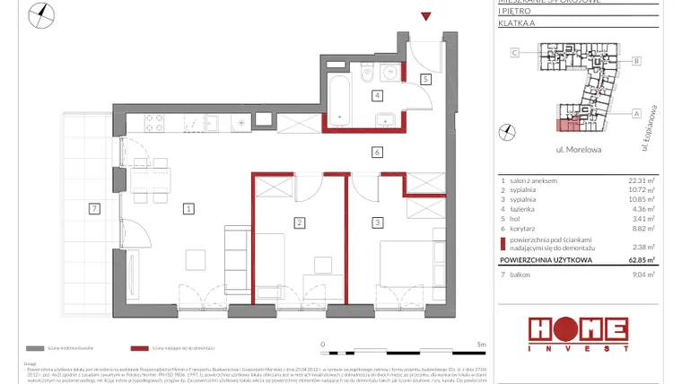 Rzut - Mieszkanie na sprzedaż 3 pokoje o powierzchni 60,68 m² - numer A05 w Przystań Żerań