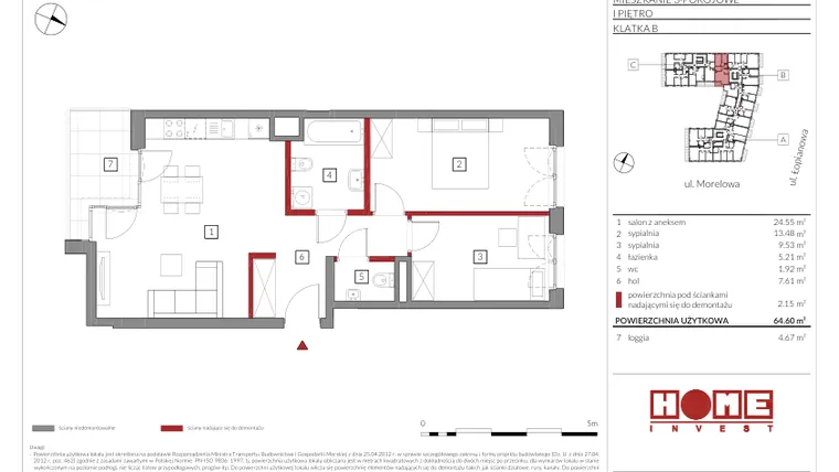 Rzut - Mieszkanie na sprzedaż 3 pokoje o powierzchni 61,94 m² - numer B26 w Przystań Żerań