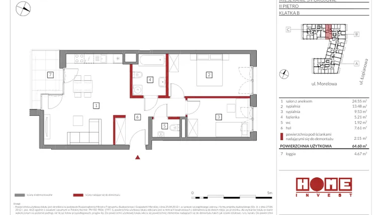 Rzut - Mieszkanie na sprzedaż 3 pokoje o powierzchni 62,24 m² - numer B34 w Przystań Żerań