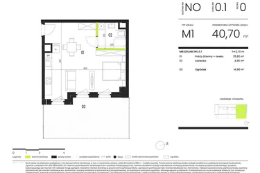 Rzut - Mieszkanie na sprzedaż 1 pokój o powierzchni 40,7 m² - numer NO.0.1 w Ogrody Staromiejskie