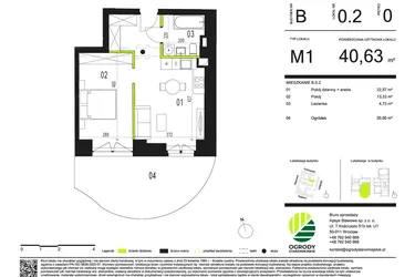 Rzut - Mieszkanie na sprzedaż 1 pokój o powierzchni 42,12 m² - numer B.0.2 w Ogrody Staromiejskie
