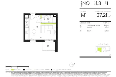 Rzut - Mieszkanie na sprzedaż 1 pokój o powierzchni 27,21 m² - numer NO.1.3 w Ogrody Staromiejskie