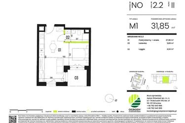 Rzut - Mieszkanie na sprzedaż 1 pokój o powierzchni 31,7 m² - numer NO.2.2 w Ogrody Staromiejskie