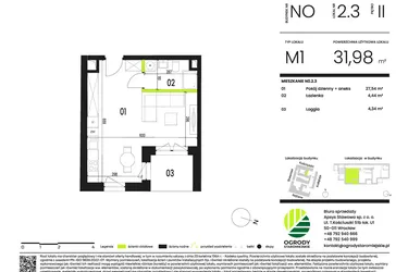 Rzut - Mieszkanie na sprzedaż 1 pokój o powierzchni 27,21 m² - numer NO.2.3 w Ogrody Staromiejskie