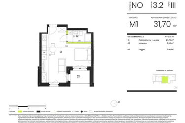 Rzut - Mieszkanie na sprzedaż 1 pokój o powierzchni 31,7 m² - numer NO.3.2 w Ogrody Staromiejskie
